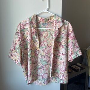 Villager Pastel Floral Short Sleeve Blouse Small